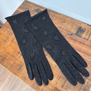 Vintage Black Beaded Cotton Women's Dress Gloves Size 7